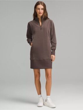 NWT Lululemon Softstreme Long-Sleeve Half-Zip Dress Espresso Size 8
